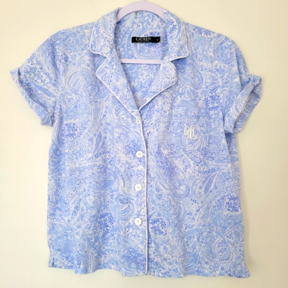 Lauren Ralph Lauren Artsy Blue Paisley Boho PJs Top M‎